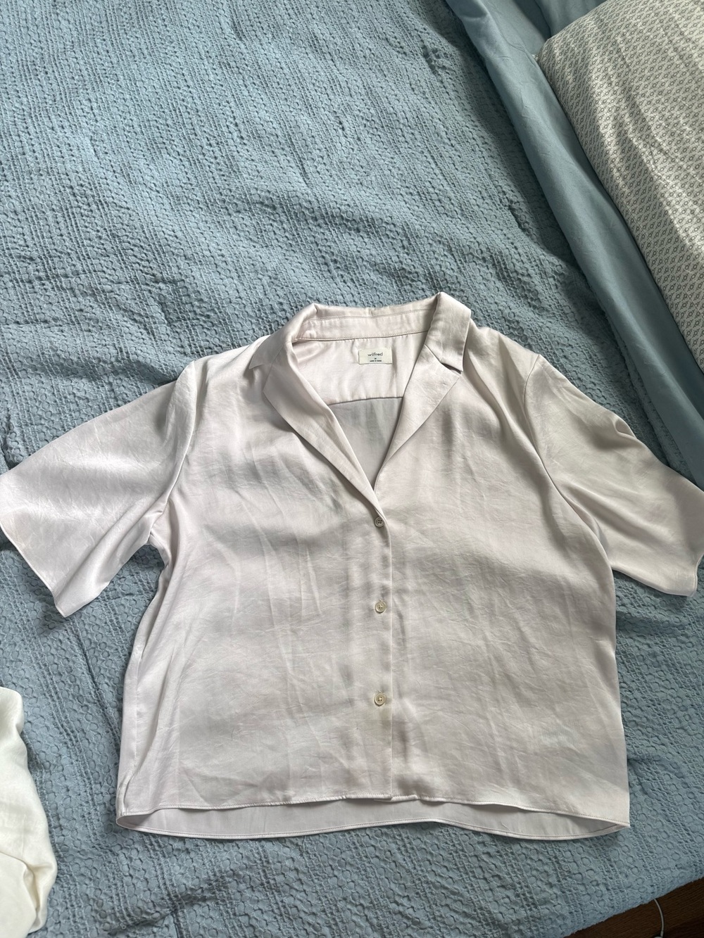 Wilfred Pale Pink Short‑Sleeve Button Down Silk Shirt